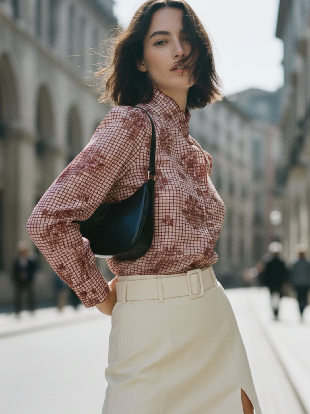Red Puff Sleeved Ruffle Printed Top