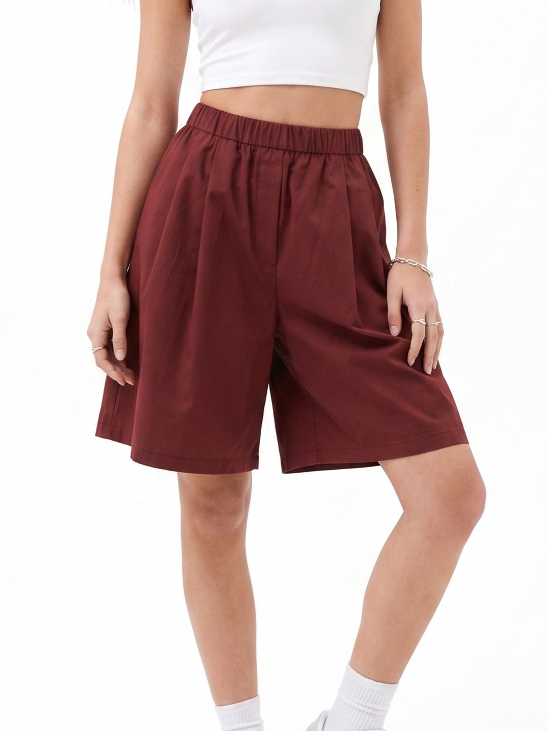 Maroon Pleated Relaxed Shorts