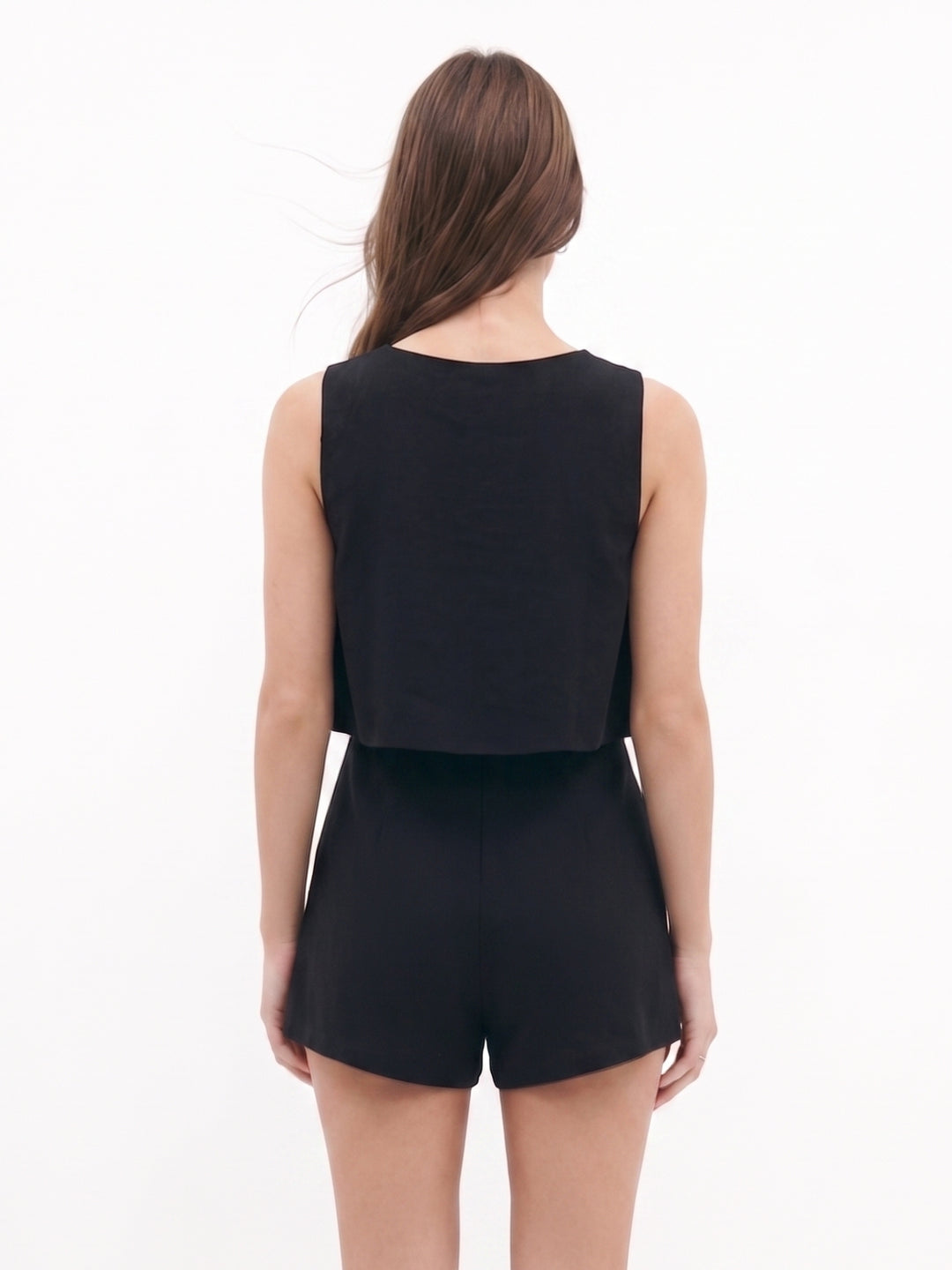 Black Sleeveless Top With Short Coord Set