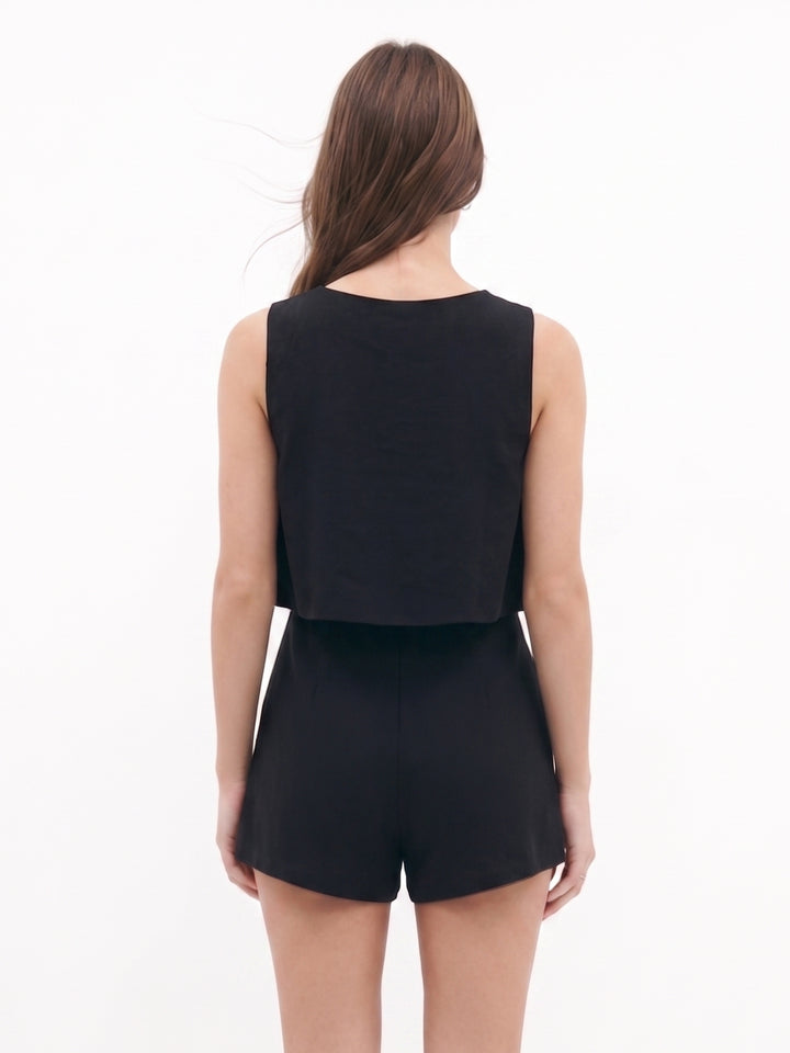 Black Sleeveless Top With Short Coord Set
