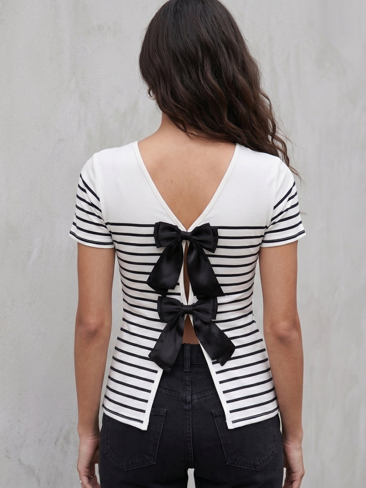 White Striped Top With Back Bows