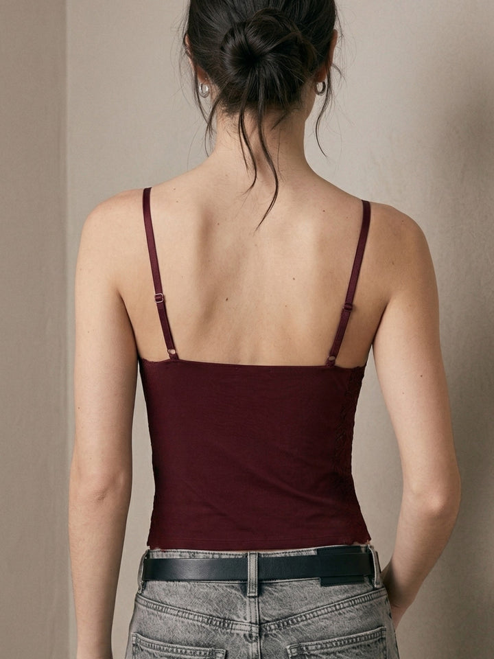 Maroon Spaghetti Strap Lace Top