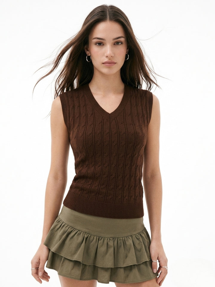 Brown Textured Fitted Top