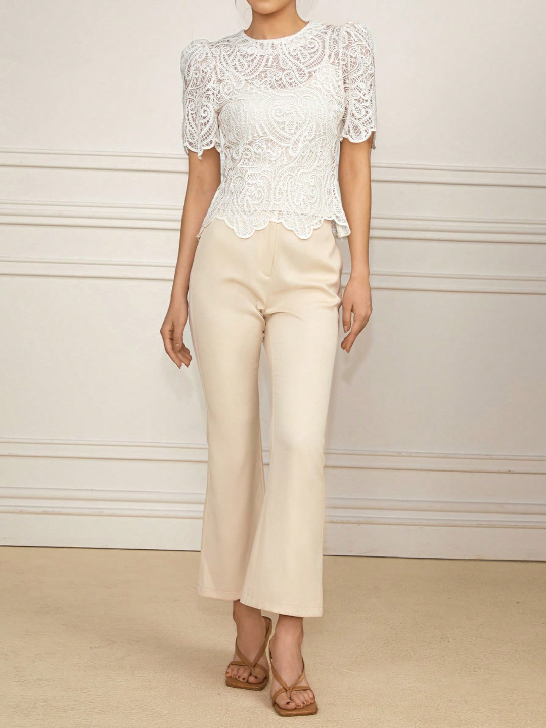 White Uneven Hem Laced Top