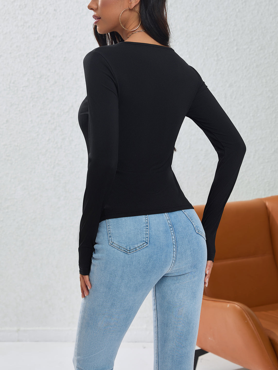 Black Side Button Down Fitted Top