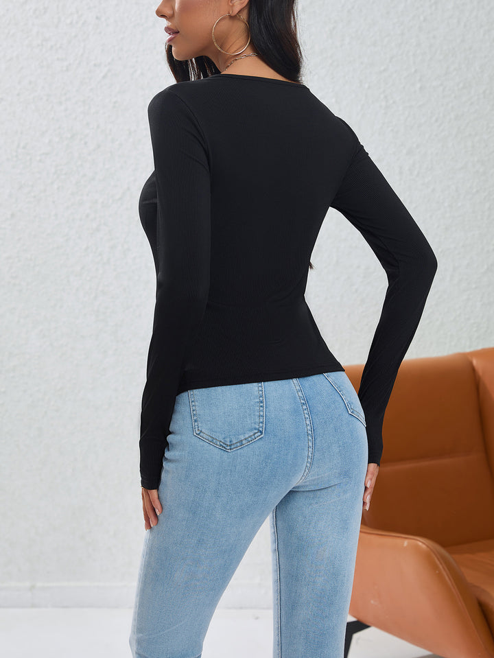 Black Side Button Down Fitted Top