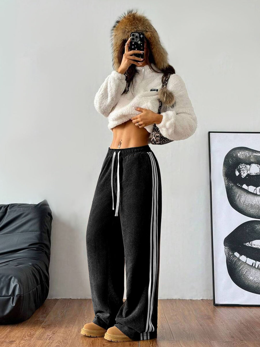 Black Varsity Side Stripe Sweatpants