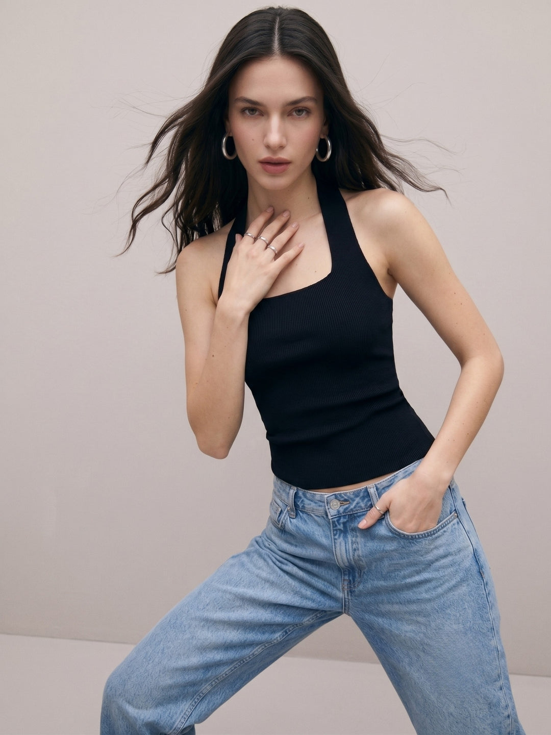 Black Square Halter Neck Tank