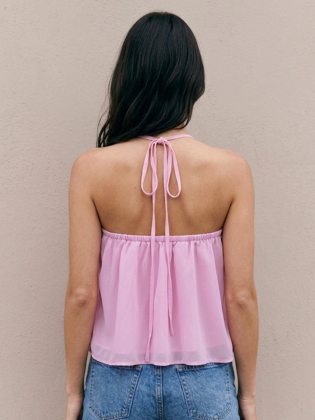 Pink Halter Neck Solid Blouse