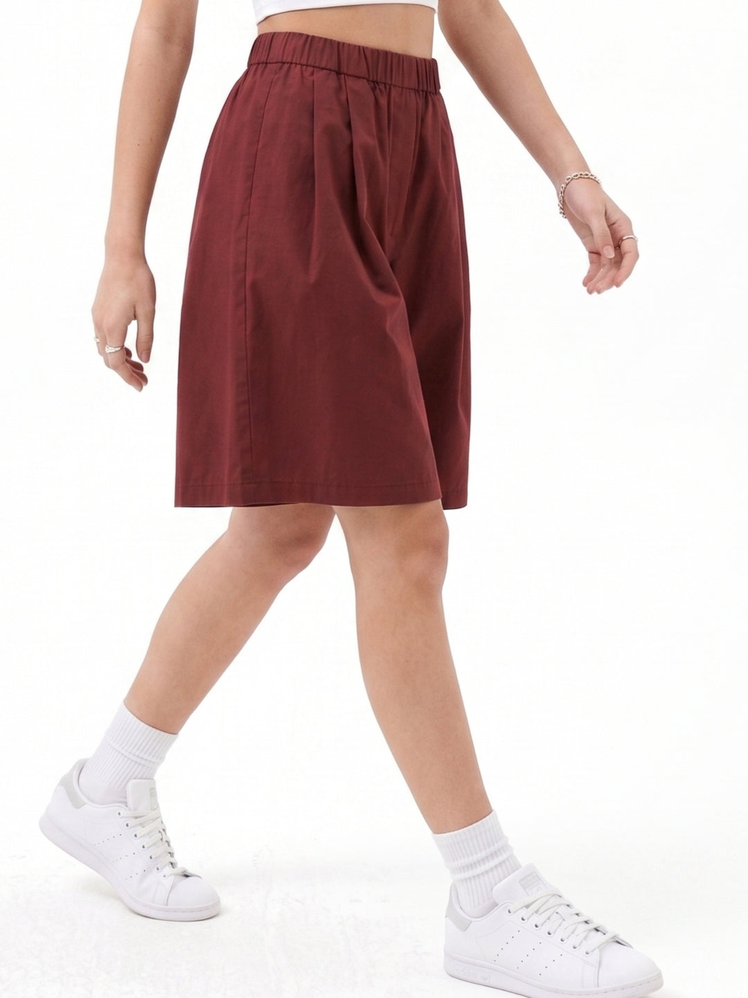 Maroon Pleated Relaxed Shorts