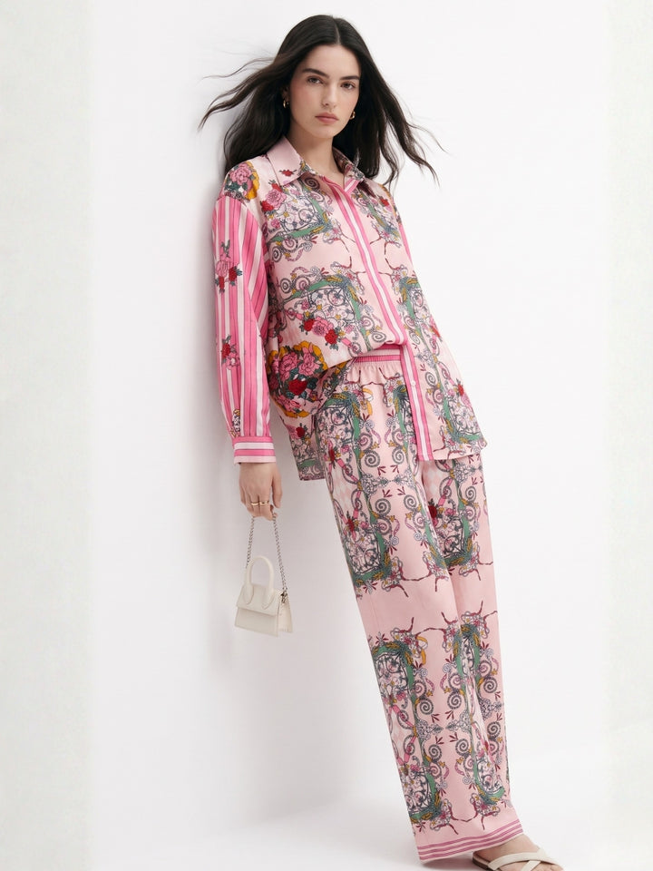 Pink Placement Printed Shirt And Pant Set
