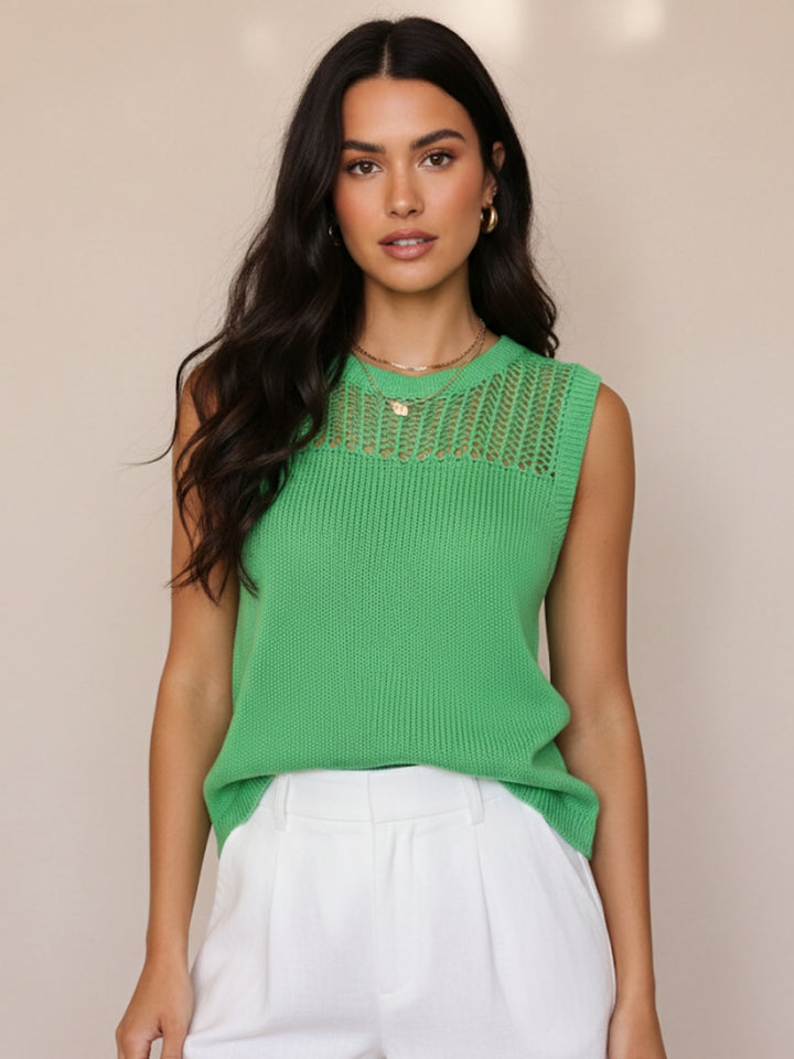Green Sleeveless Crochet Detail Top