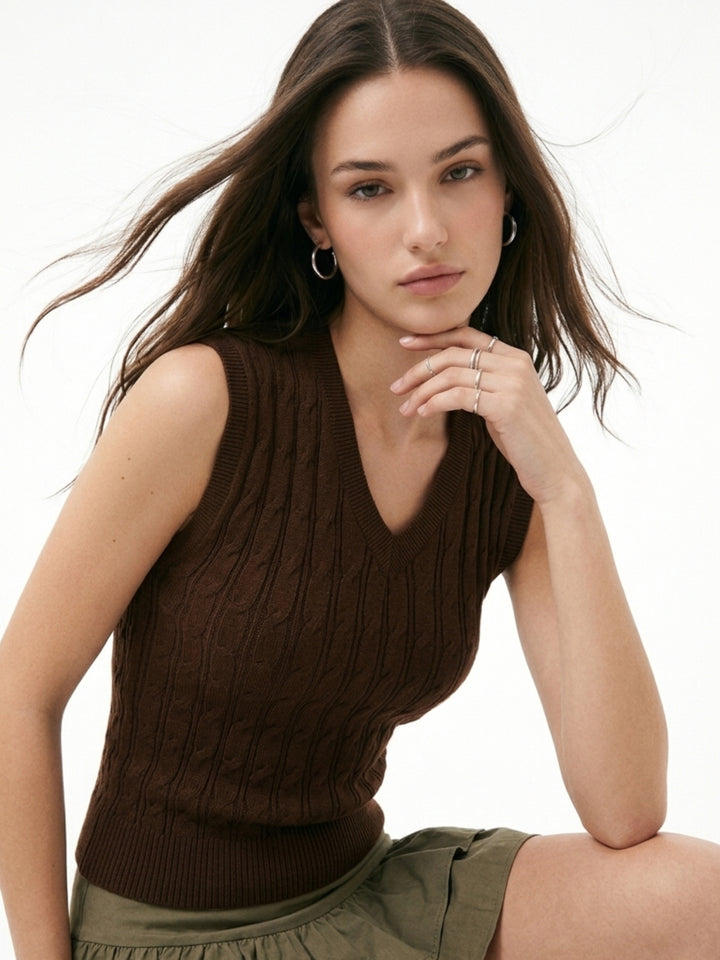 Brown Textured Fitted Top