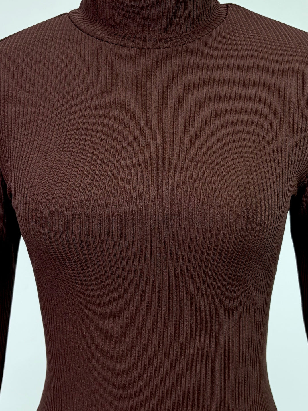 Brown High Neck Bodycon Dress With Lettuce Hem