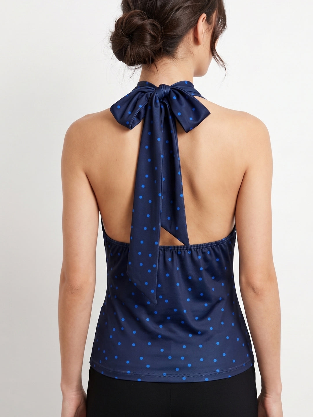 Navy Blue Halter Neck Printed Top