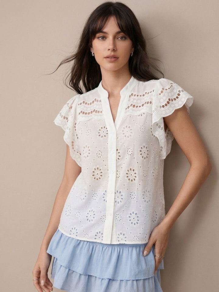 White Schiffli Front Buttoned Top