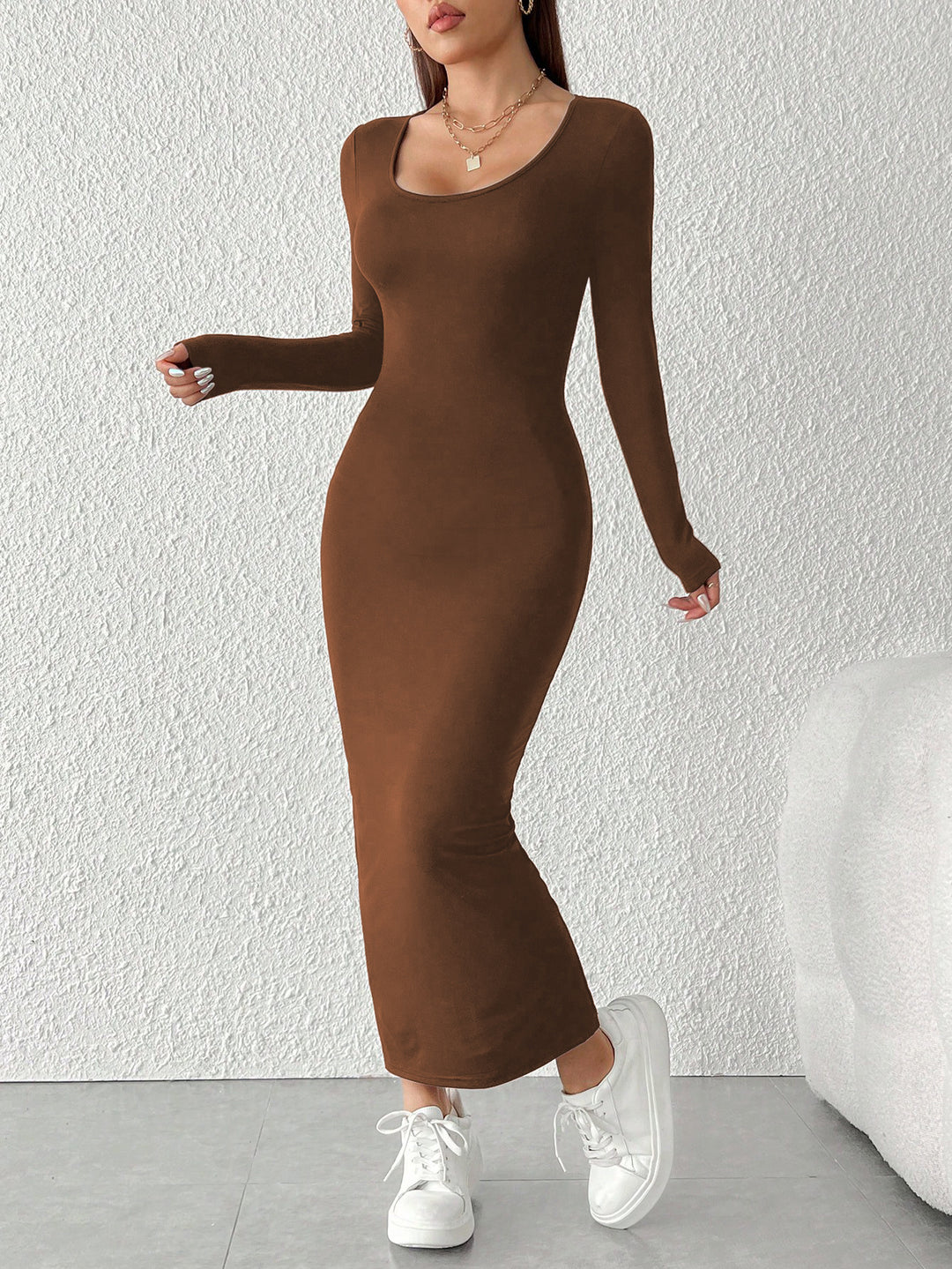 Brown Full Sleeve Round Neck Sleeve