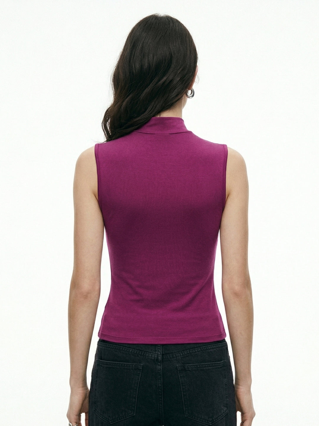 Maroon Mock Neck Mesh Top