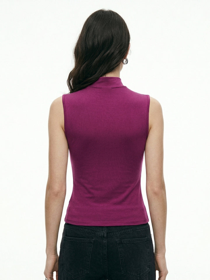 Maroon Mock Neck Mesh Top