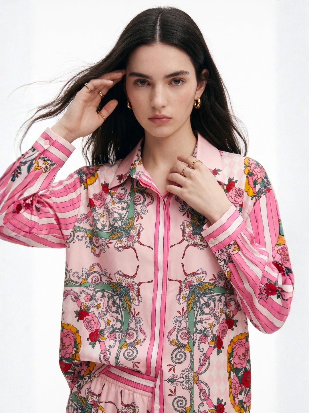 Pink Placement Printed Shirt And Pant Set