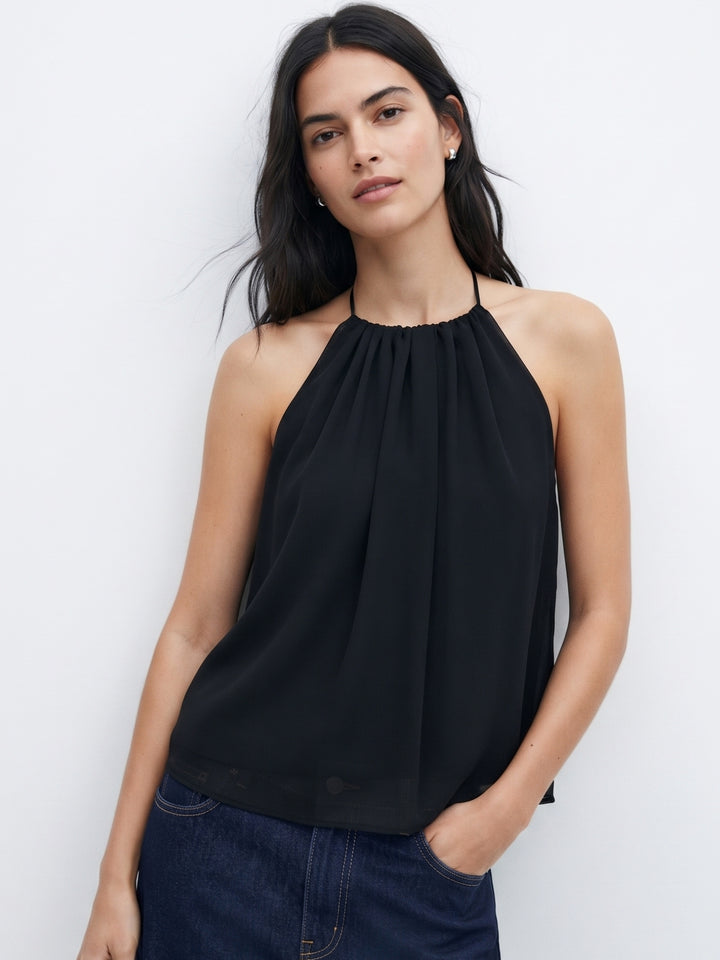 Black Halter Neck Solid Blouse