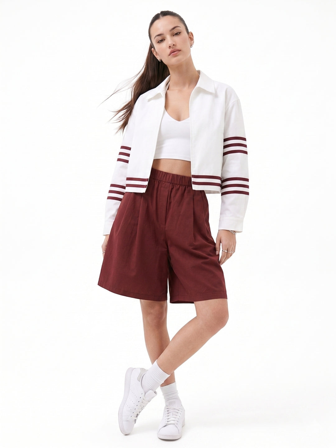 Maroon Pleated Relaxed Shorts