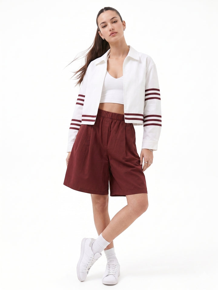 Maroon Pleated Relaxed Shorts