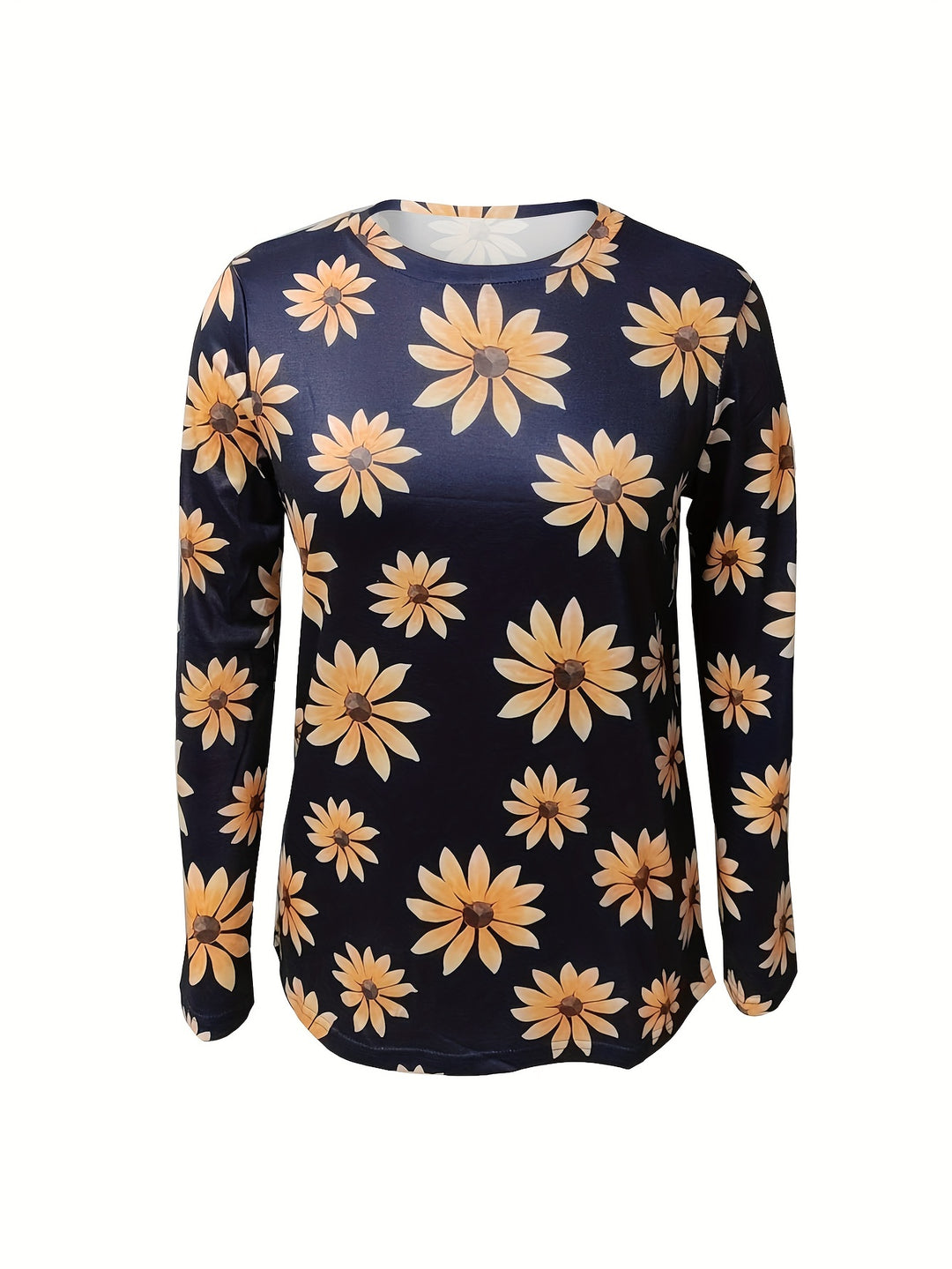 Black Round Neck Floral Printed Top