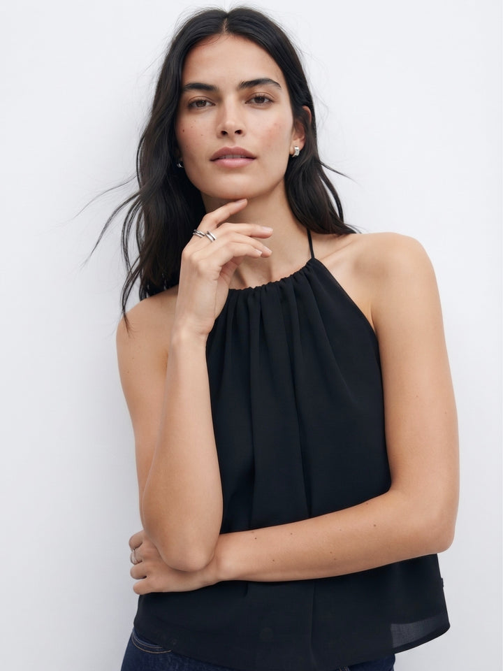 Black Halter Neck Solid Blouse