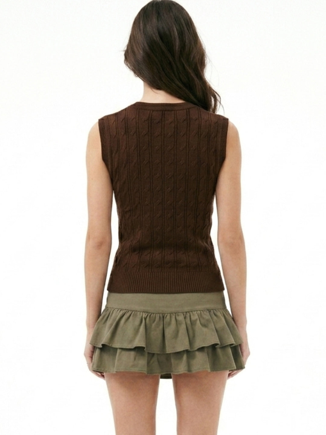 Brown Textured Fitted Top