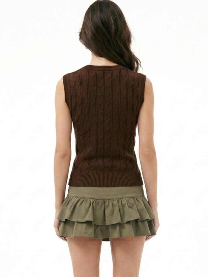 Brown Textured Fitted Top