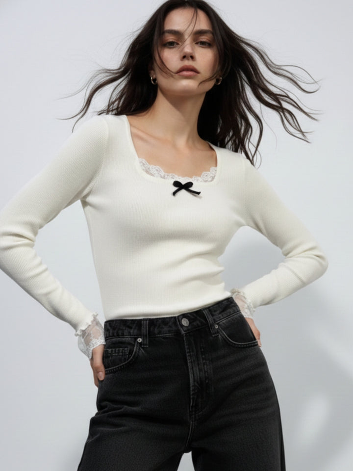 Cream Full Sleeve Lace Detail Top