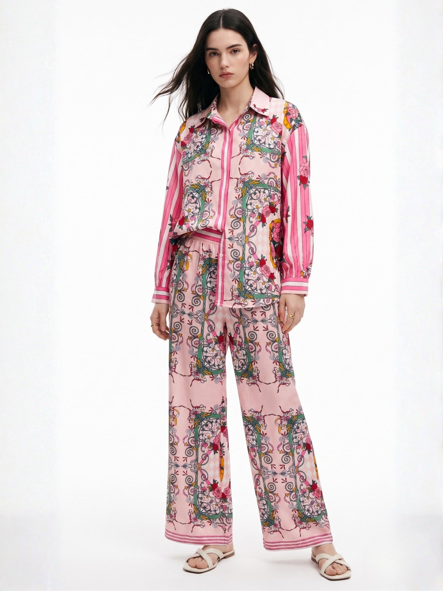 Pink Placement Printed Shirt And Pant Set