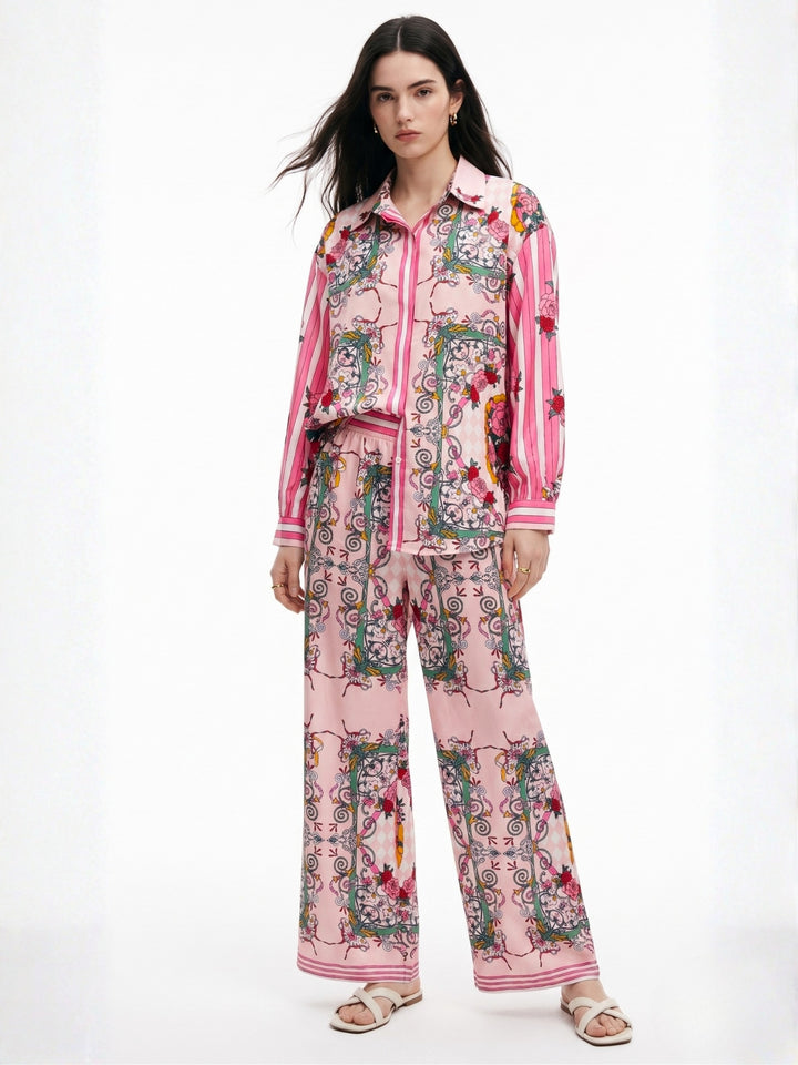 Pink Placement Printed Shirt And Pant Set
