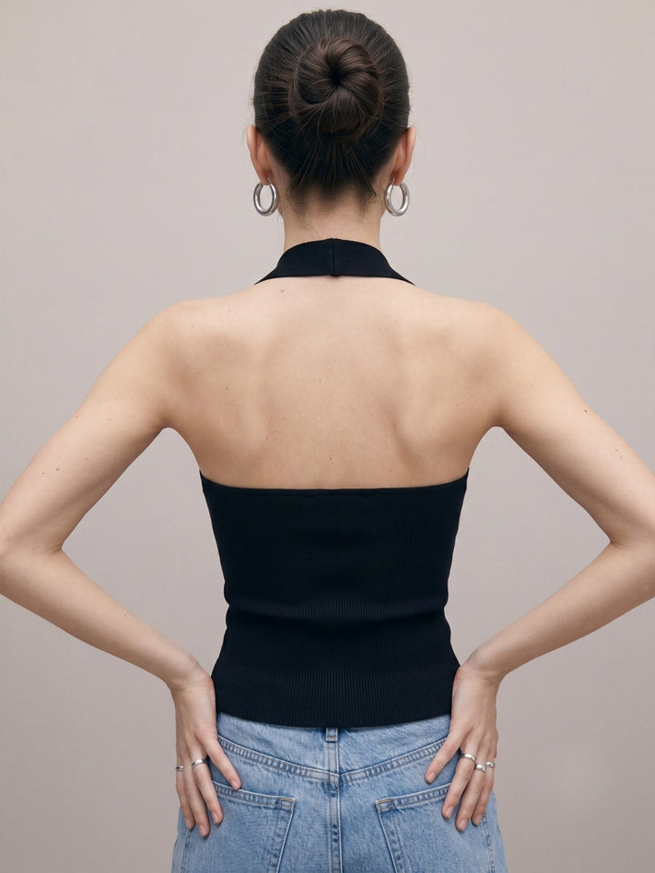 Black Square Halter Neck Tank