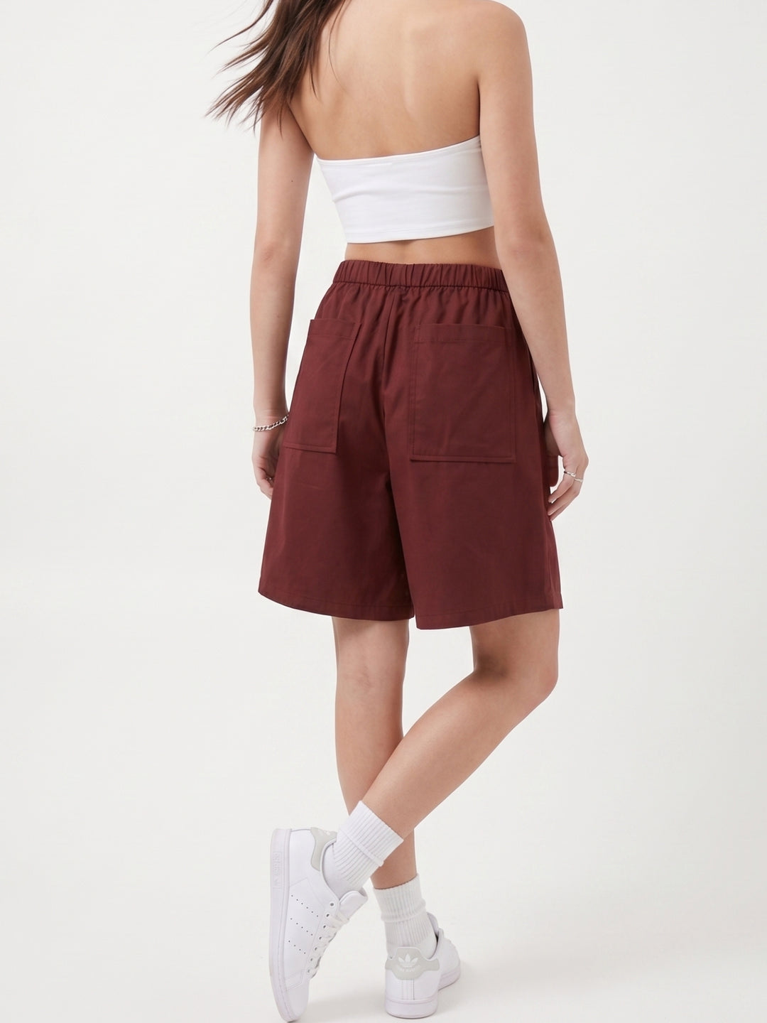 Maroon Pleated Relaxed Shorts
