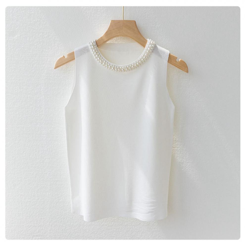 White Pearl Studded Tank Top