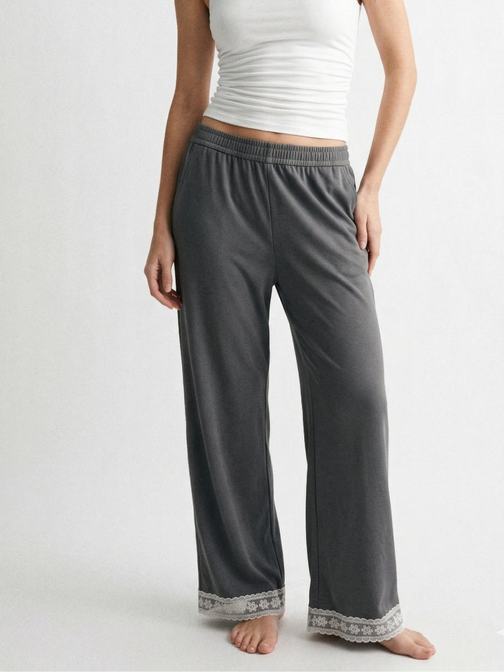 Grey High Waist Lace Hem Pant
