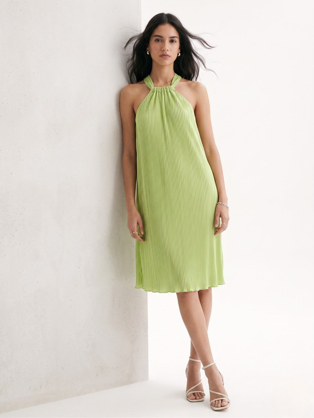 Green Halter Neck Textured Dress
