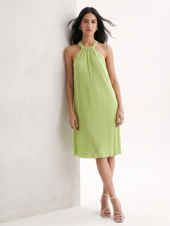 Green Halter Neck Textured Dress