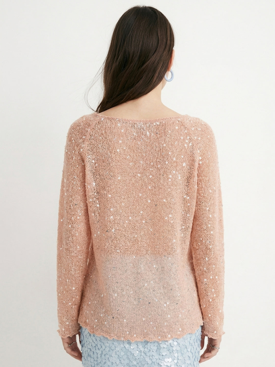 Pink Sequined Sheer Relaxed Top