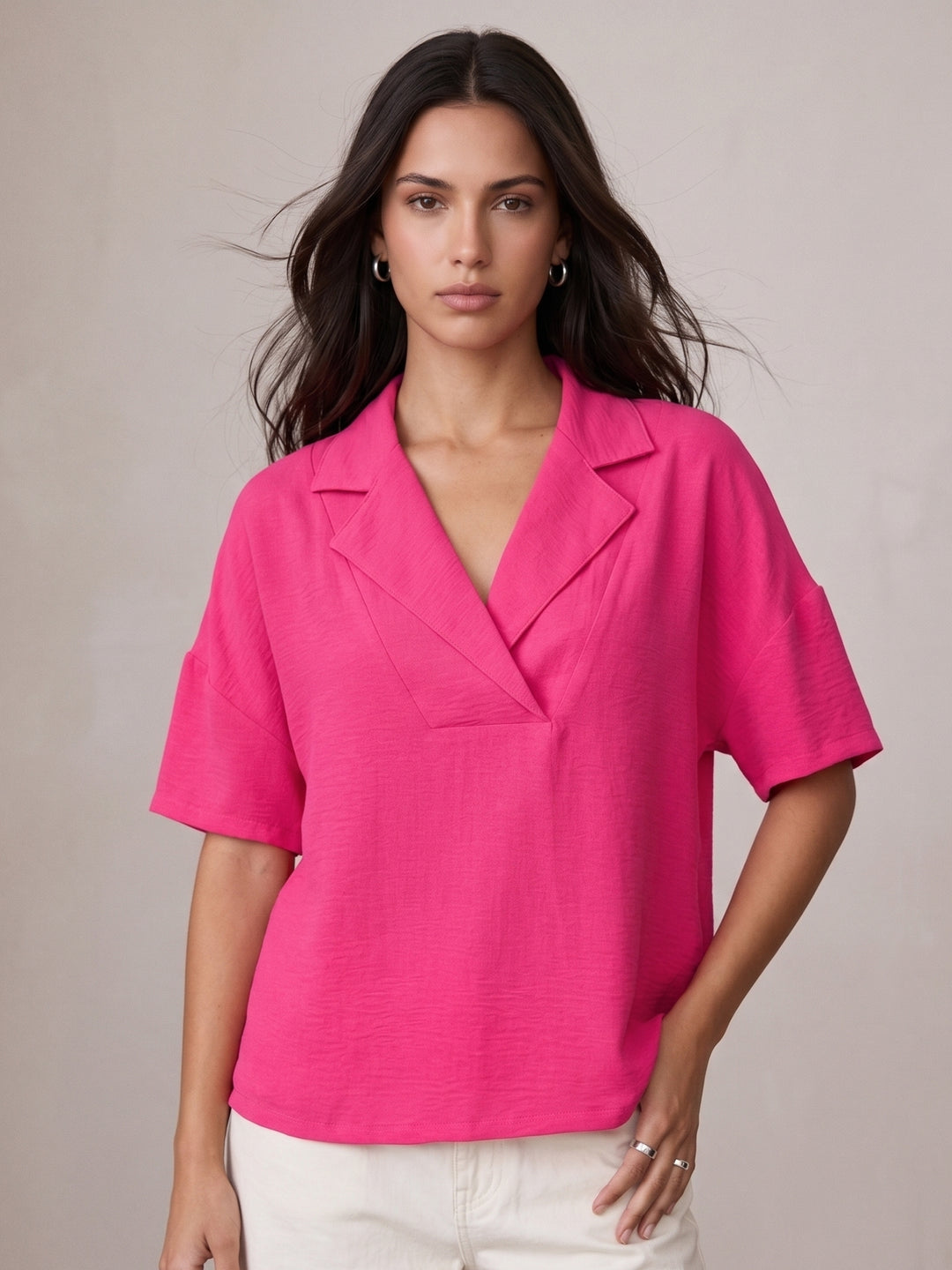 Pink Stylized Collar Relaxed Top