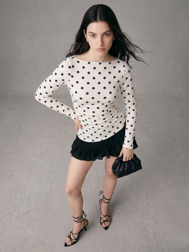 Multi Polka Dot Full Sleeve Fitted Top