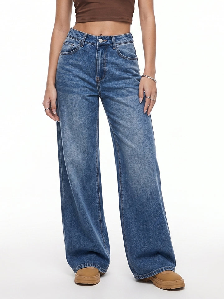 Blue Low Waist Wide Leg Jeans