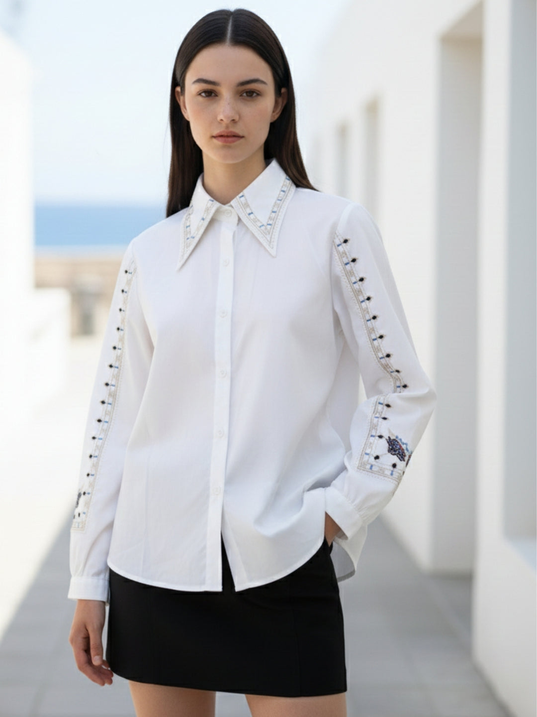 White Floral Detail Shirt