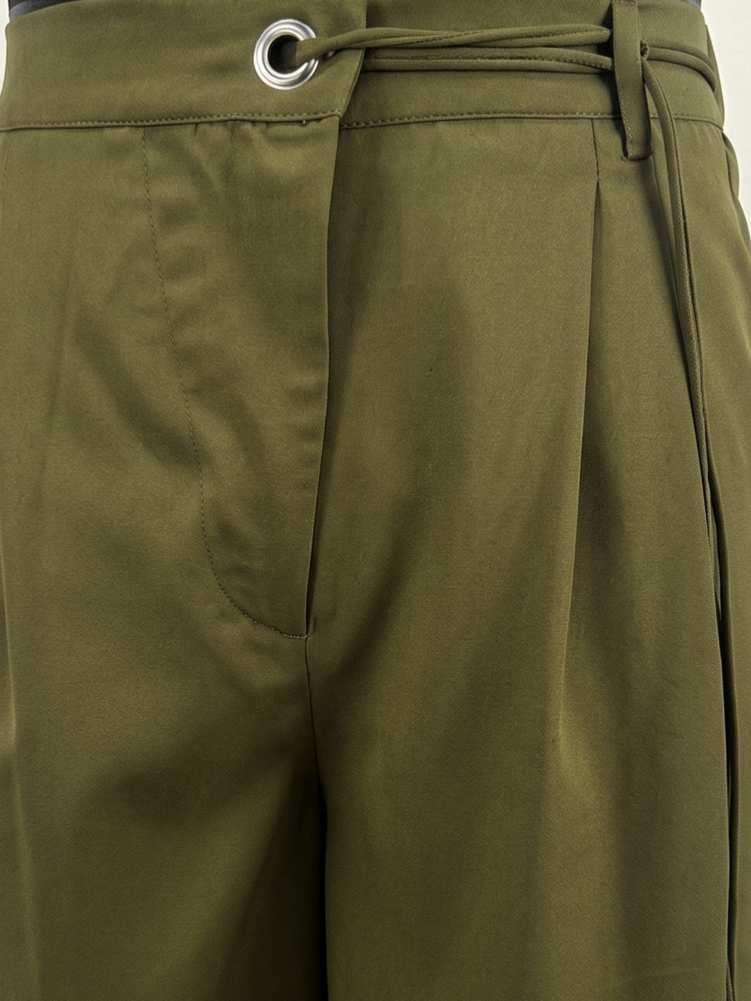 Olive High-Waist Belted Wide Leg Trousers
