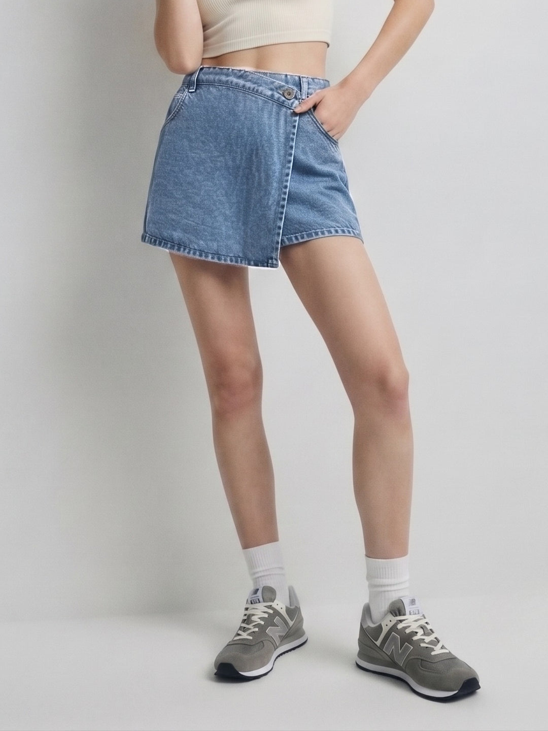 Blue Tinted Wrap Over Denim Skirt