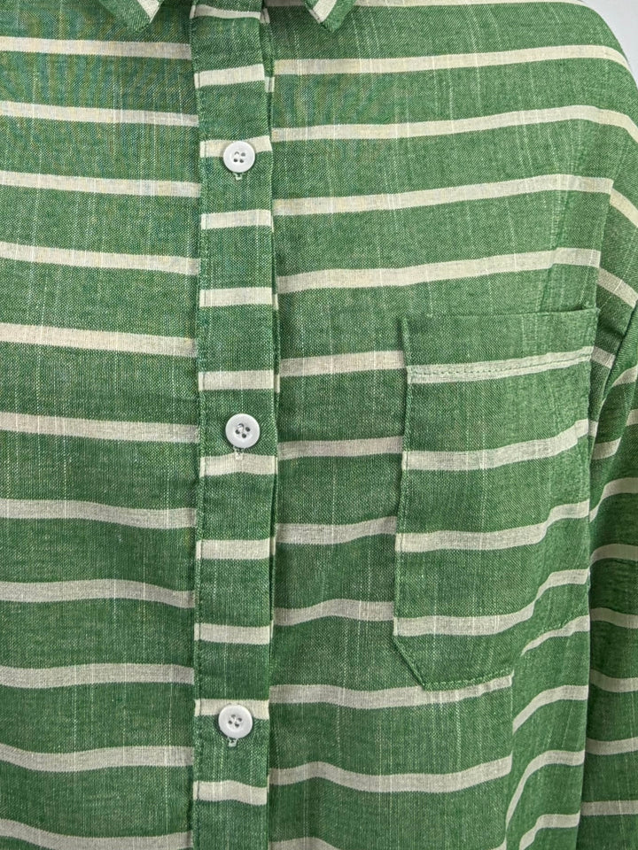 Green Button Down Striped Shirt