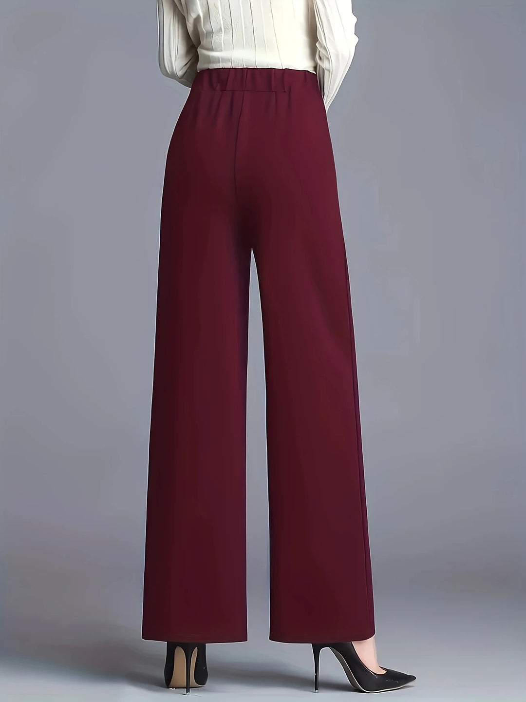Burgundy Solid Wide Leg Pant
