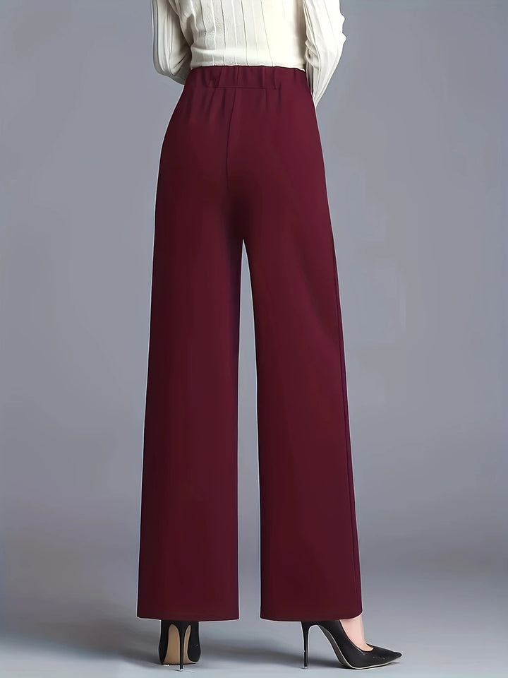 Burgundy Solid Wide Leg Pant